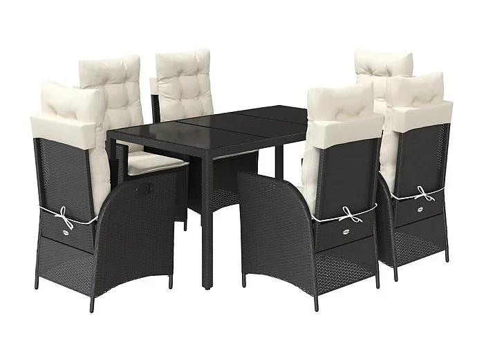 Chattanooga Set de comedor de jardín 7 pzas y cojines ratán sintético negro