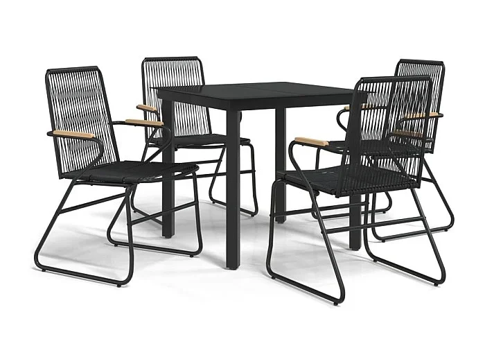 Claudine Juego de comedor de jardín 5 piezas ratán PVC negro