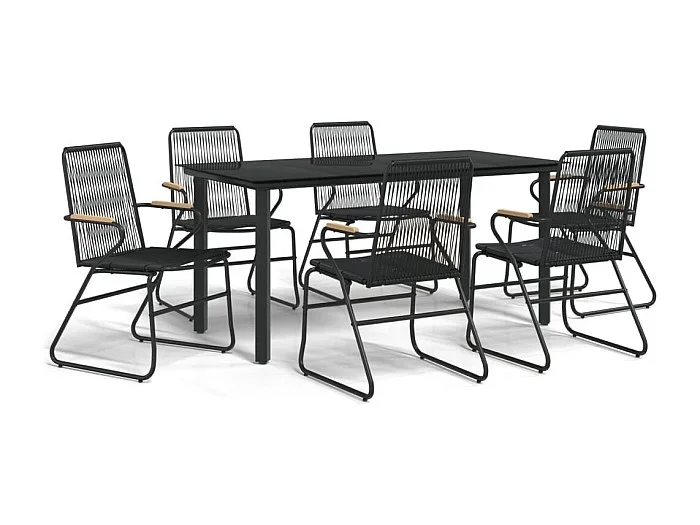 Claudine Juego de comedor para jardín 7 piezas ratán PVC negro