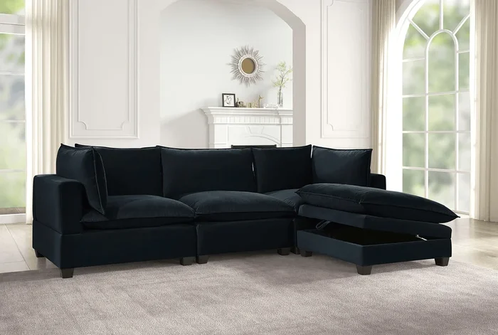 Cloud Black Velvet Modular Sectional