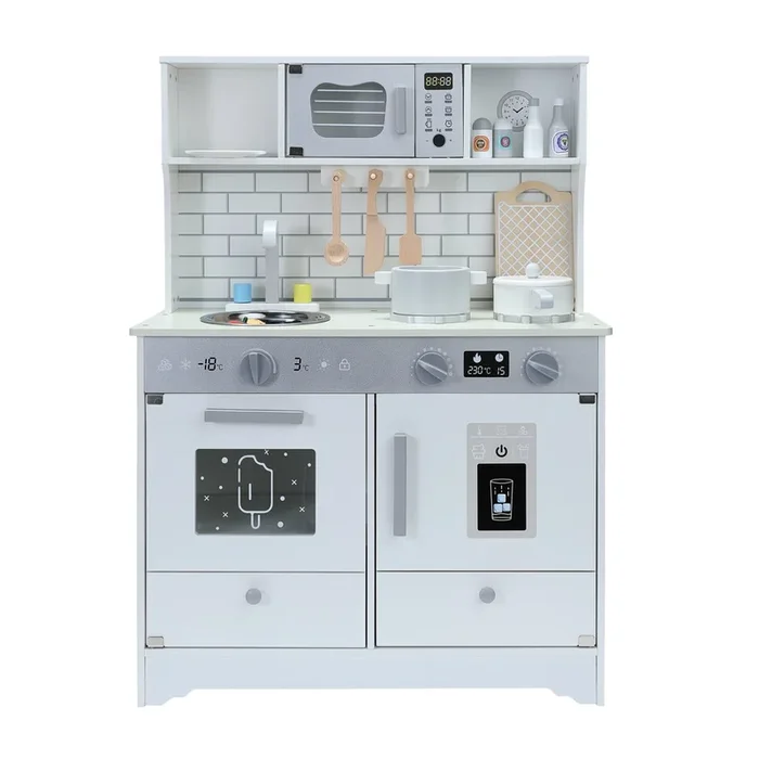 Cocina Infantil Multifuncional 5 en 1 – ORYXEARTH – 69x20x40.5cm – Madera – Blanco Cassé – Mezclado
