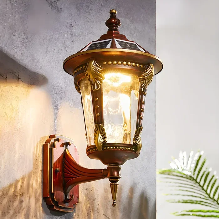 Color Latón Luminaria de Pared LED Moderna Linterna de Pared de Solar de Metal para Exterior – Latón Solar 2 colores Derecho