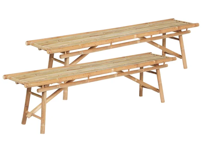 Conjunto de 2 bancos de jardín TINDARI 180 cm Madera de bambú Marrón claro