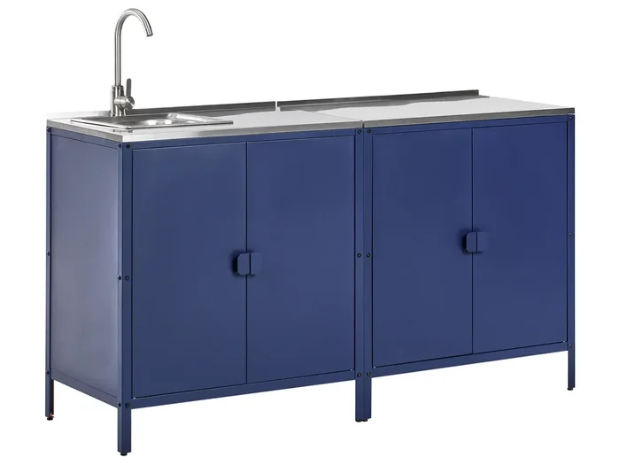 Conjunto de 2 muebles de cocina exterior con fregadero VILAMA Metal Azul