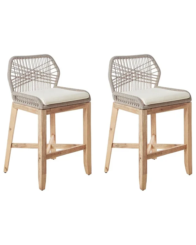Conjunto de 2 sillas de bar de jardín TALAMONE Madera de acacia Beige