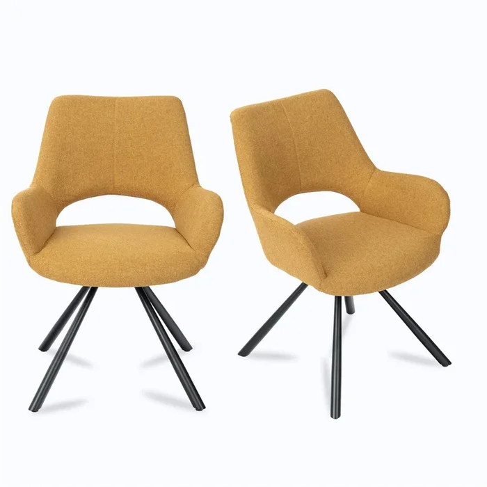 Conjunto de 2 sillas de comedor con respaldo y reposabrazos asiento tapizado en tela amarilla 48,5x58x81cm