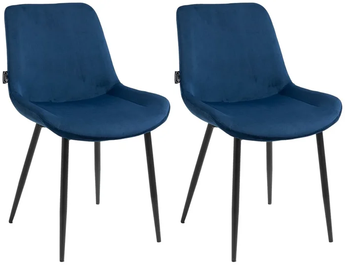 Conjunto de 2 sillas de comedor diseño y moderno en terciopelo azul y base metal negro mate M10_001170
