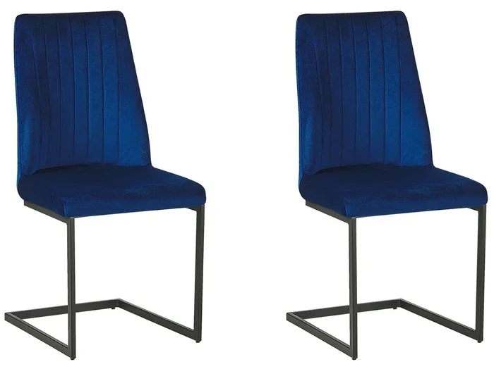 Conjunto de 2 sillas de comedor LAVONIA Terciopelo Azul marino