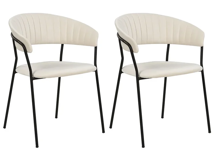 Conjunto de 2 sillas de comedor MARIPOSA Terciopelo Crema