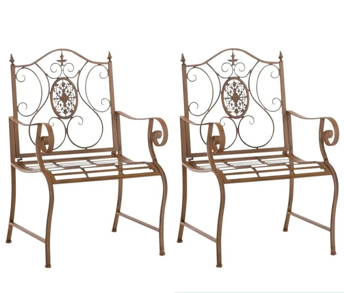 Conjunto de 2 sillas de jardín balcon estilo rústico en hierro marrón envejecido metal M10_001196