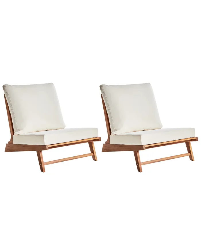 Conjunto de 2 sillas de jardín con cojines MICCIANO Madera de acacia Blanco crema
