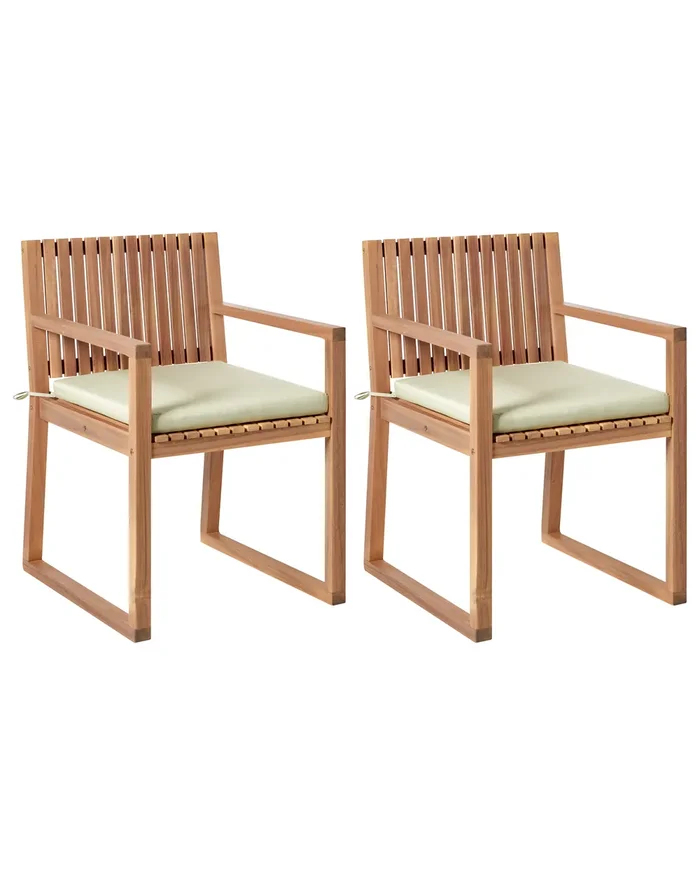 Conjunto de 2 sillas de jardín con cojines SASSARI PREMIUM Madera de acacia certificada Verde claro