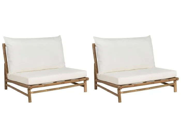 Conjunto de 2 sillas de jardín con cojines TODI Madera de bambú Blanco crema
