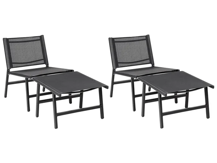 Conjunto de 2 sillas de jardín MARCEDDI con reposapiés Metal Negro