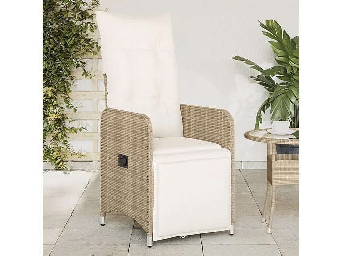 Conjunto de 2 sillas de jardín reclinables con cojines de ratán beige