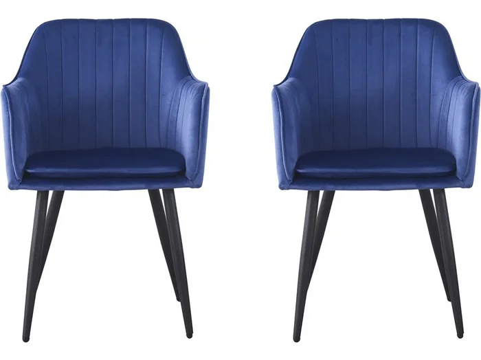 Conjunto de 2 sillas de terciopelo con reposabrazos «Velma» – Azul