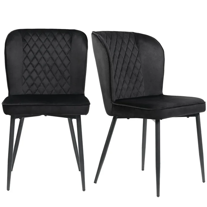 Conjunto de 2 sillas tapizadas en terciopelo – estructura de metal – Negro