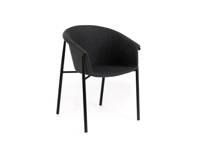 Conjunto de 4 elegantes sillas modernas de tela «Orchidea» en gris oscuro con estructura de metal pintado.