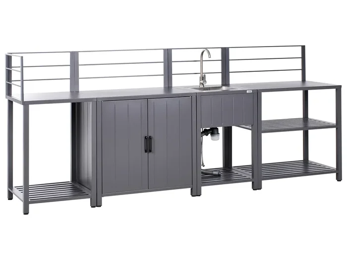 Conjunto de 4 muebles de cocina exterior con fregadero VIGGIANO Metal Gris