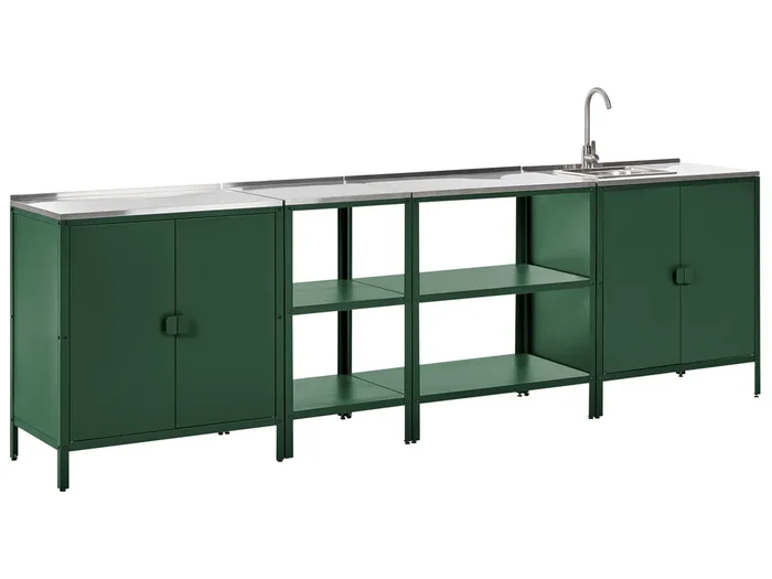 Conjunto de 4 muebles de cocina exterior con fregadero VILAMA Metal Verde