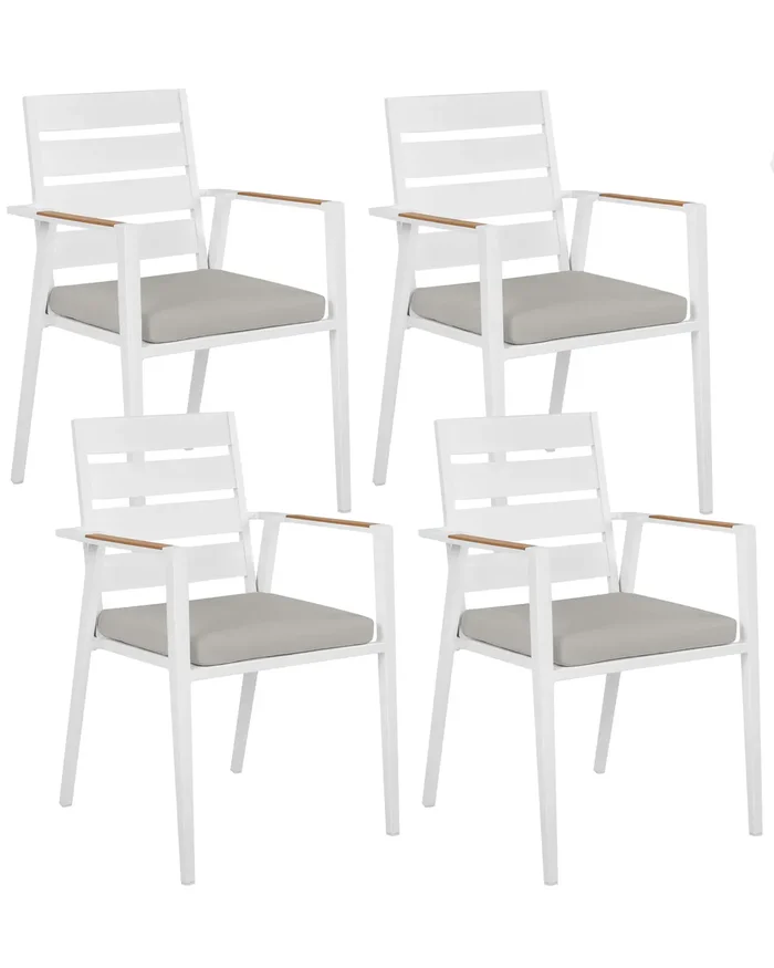 Conjunto de 4 sillas de jardín con cojines TAVIANO Metal Gris