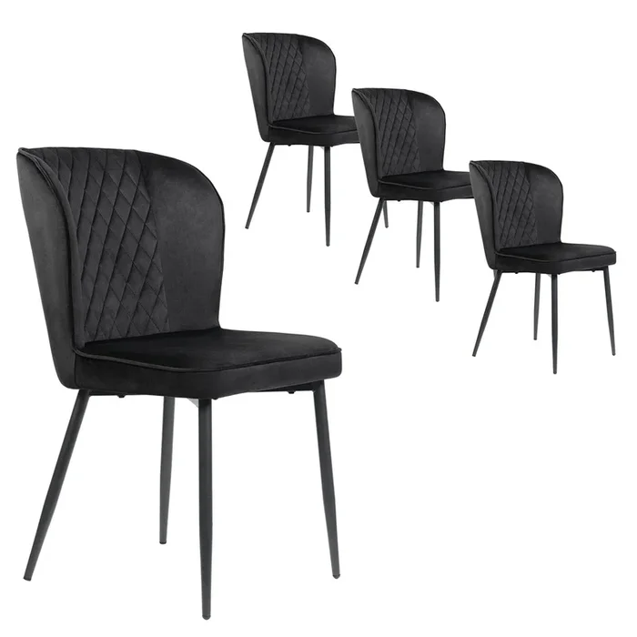 Conjunto de 4 sillas tapizadas en terciopelo – estructura de metal – Negro