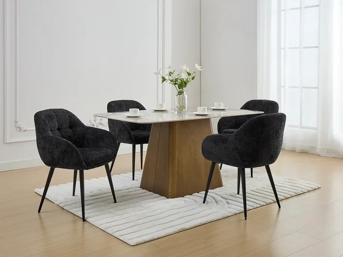 Conjunto de 6 sillas con reposabrazos de tela texturizada y metal – Negro – LASSANDRA de Pascal Morabito