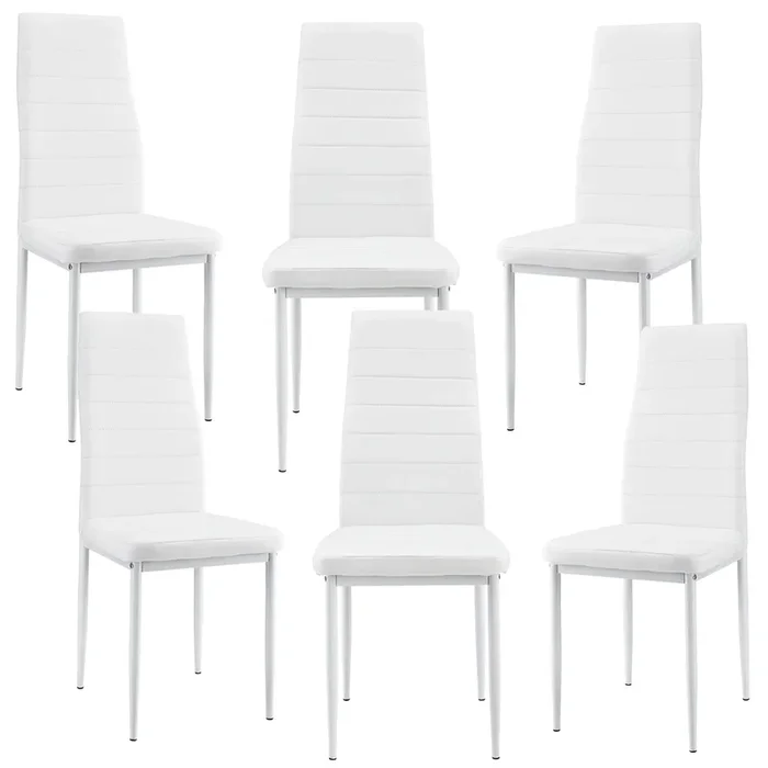 Conjunto de 6 sillas de comedor polipiel diseño simple y moderno 96x43x52 cm blanco 03_0000285