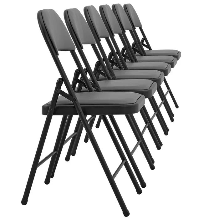 Conjunto de 6 sillas de oficina conferencia plegables acolchadas sintética gris y metal negro 46x80x50 cm 03_0005806