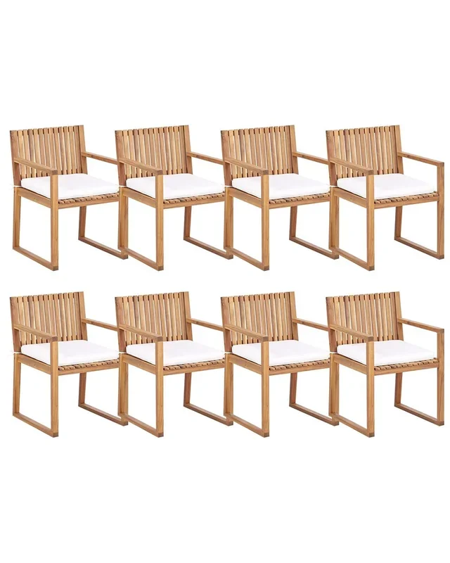 Conjunto de 8 sillas de jardín con cojines SASSARI II Madera de acacia certificada Blanco crema