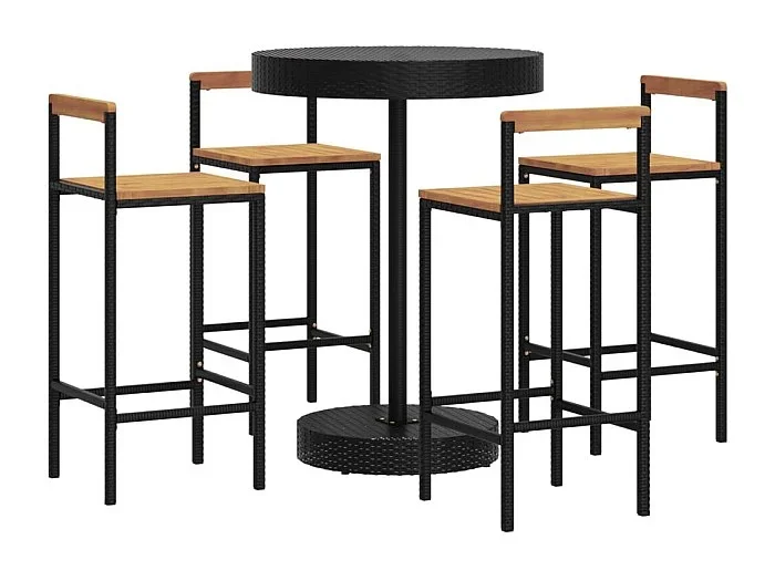 Conjunto de bar de jardín muebles de exterior terraza 5 piezas ratán sintético negro/madera maciza de acacia 02_0013483