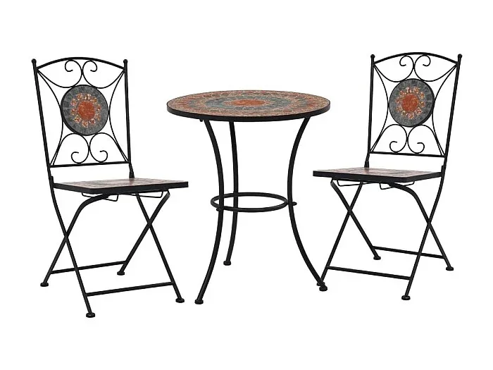 Conjunto de bistró de 3 piezas con mosaico de cerámica naranja/gris 02_0014540