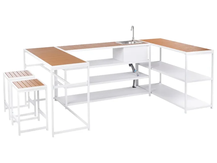 Conjunto de cocina de exterior con fregadero AVETRANA Metal Marrón/Blanco
