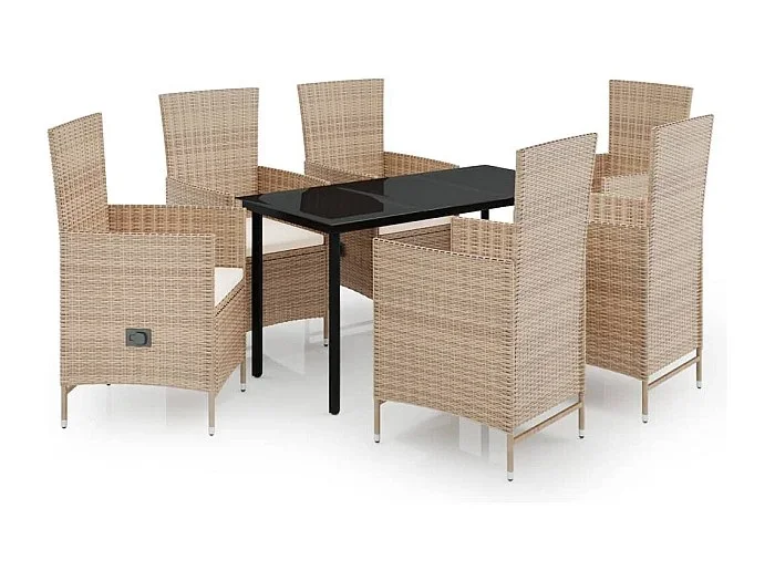 Conjunto de comedor de jardín de exterior con cojines 7 piezas beige 02_0014168