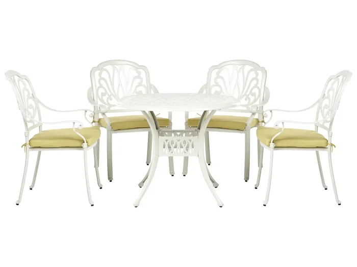 Conjunto de comedor exterior 4 plazas ANCONA con cojines Metal Blanco crema