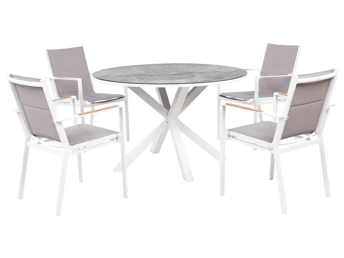 Conjunto de comedor exterior 4 plazas MALETTO/BUSSETO Metal Efecto mármol Gris