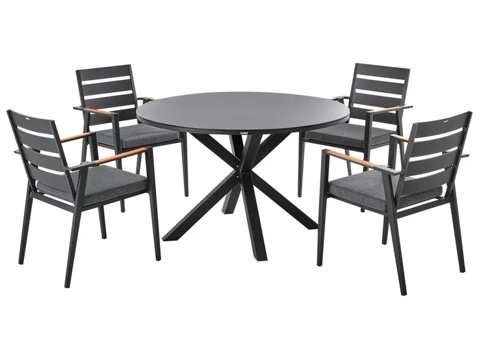 Conjunto de comedor exterior 4 plazas MALETTO/TAVIANO con cojines Metal Negro