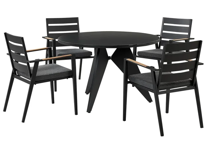 Conjunto de comedor exterior 4 plazas OLMETTO/TAVIANO con cojines Metal Negro