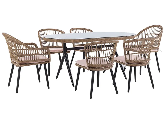 Conjunto de comedor exterior 6 plazas ALIANO con cojines Rosa pastel