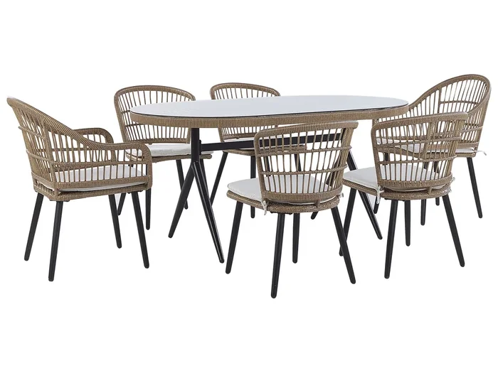 Conjunto de comedor exterior 6 plazas ALIANO II con cojines Beige