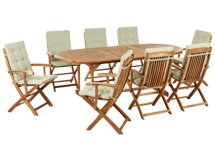 Conjunto de comedor exterior 8 plazas MAUI PREMIUM Madera de acacia Verde claro