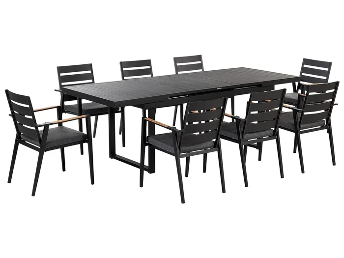 Conjunto de comedor exterior 8 plazas VALCANETTO/TAVIANO con cojines Metal Negro