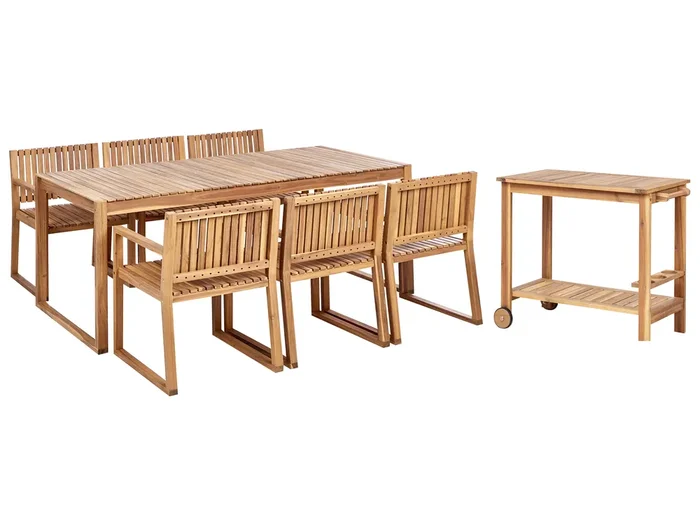 Conjunto de comedor exterior con carrito de cocina 6 plazas SASSARI II Madera de acacia certificada Marrón claro