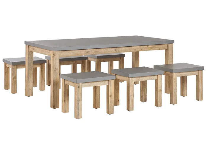 Conjunto de comedor exterior con taburetes 6 plazas OSTUNI Cemento Gris