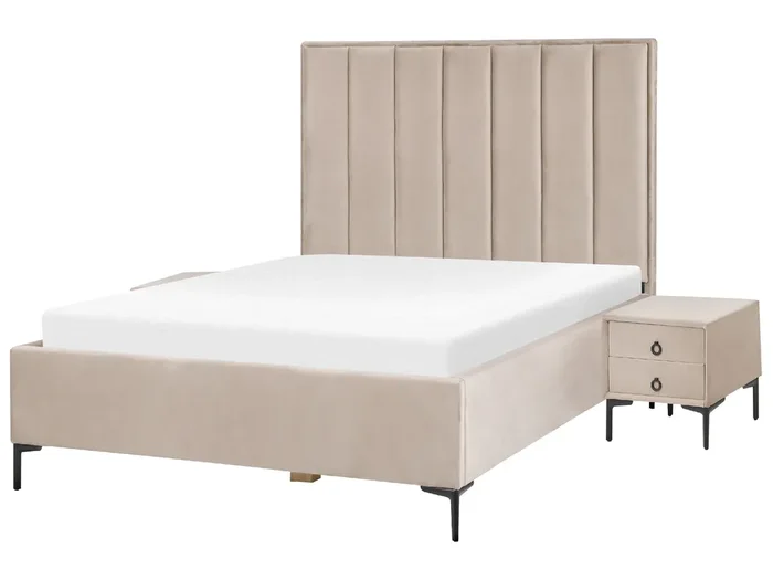 Conjunto de dormitorio Terciopelo SEZANNE 140 x 200 cm Gris pardo