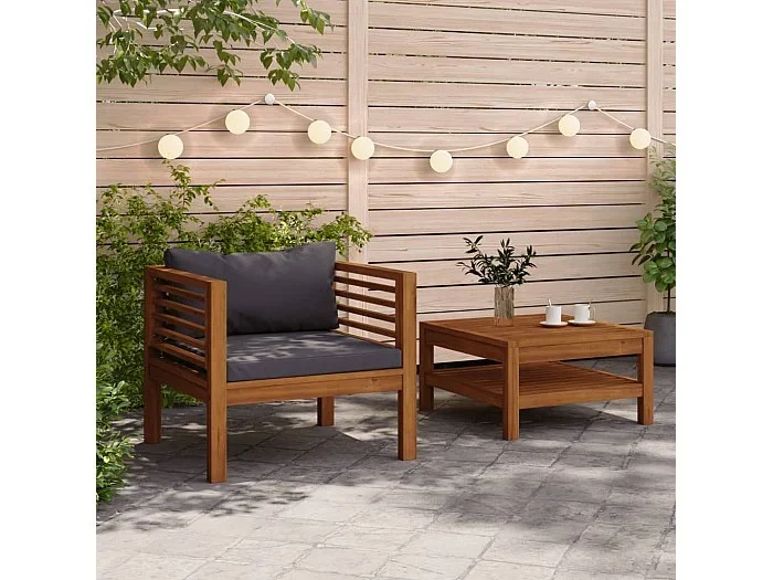 Conjunto de jardín 2 pzas con cojines gris oscuro madera acacia ES613384