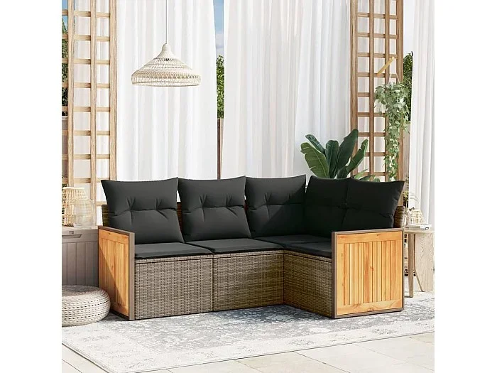 Conjunto de jardín 4 pzas y cojines ratán sintético gris ES974511