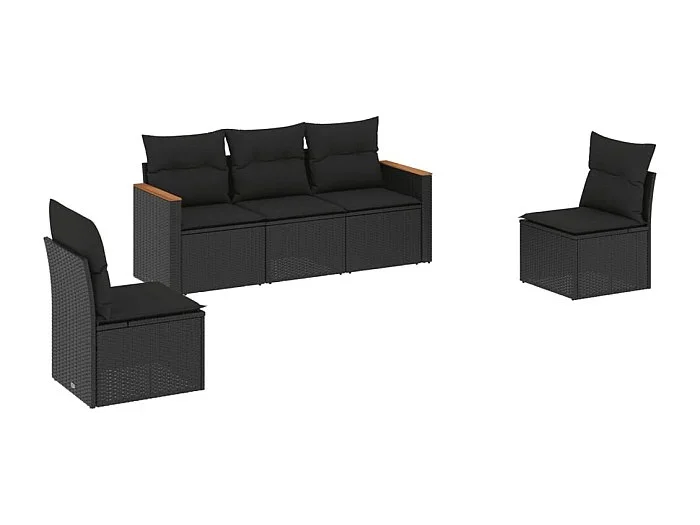 Conjunto de jardín 5 pzas y cojines ratán sintético negro ES762377