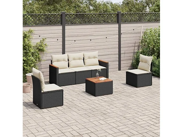 Conjunto de jardín 6 piezas y cojines ratán sintético negro ES228693