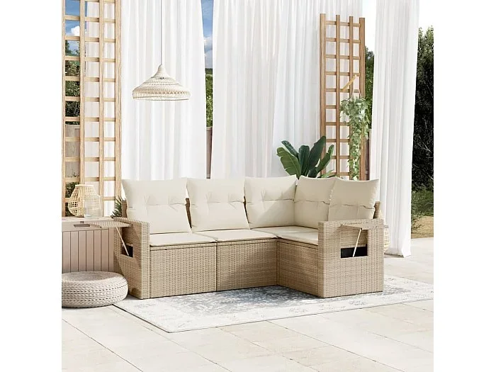 Conjunto de jardín con cojines 4 pzas ratán sintético beige ES224347